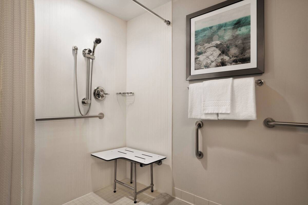 free toiletries, hair dryer, towels