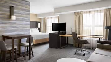 1 bedroom, desk, blackout curtains, iron/ironing board