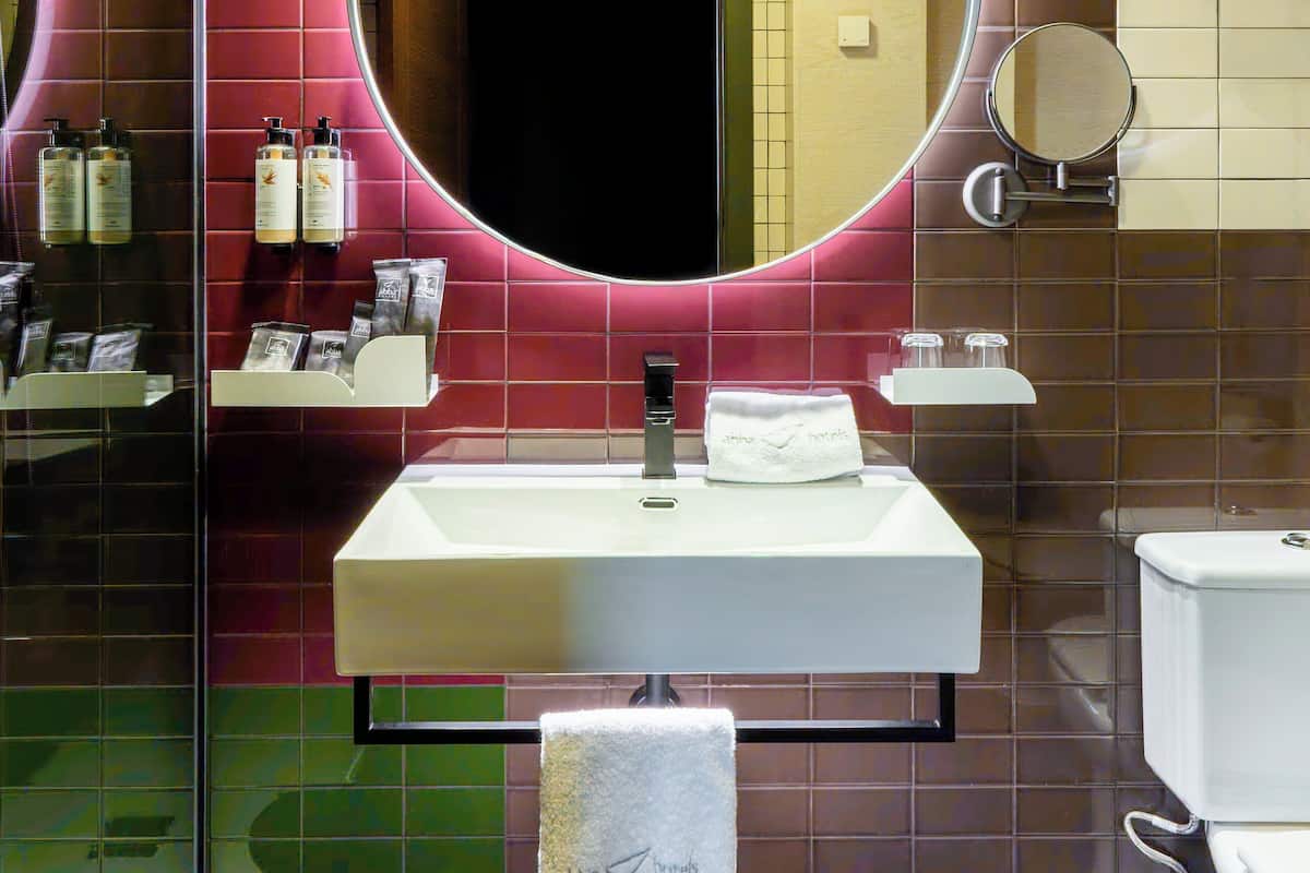 shower, eco-friendly toiletries, hair dryer, towels