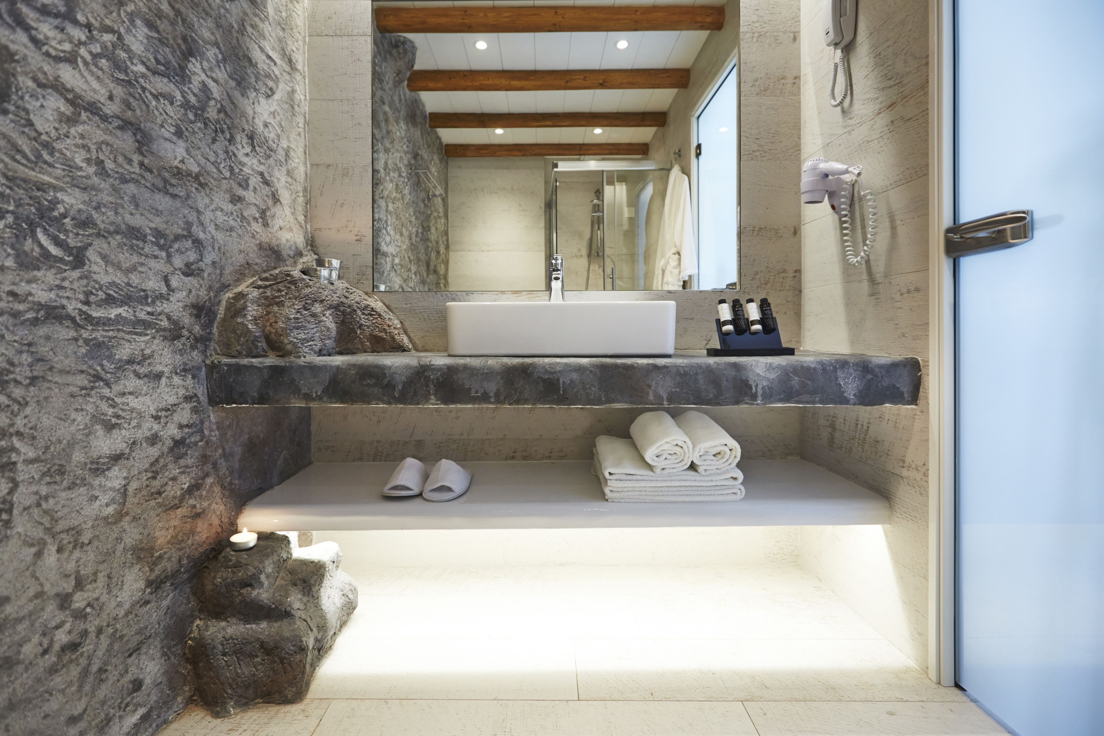 free toiletries, hair dryer, bathrobes, towels