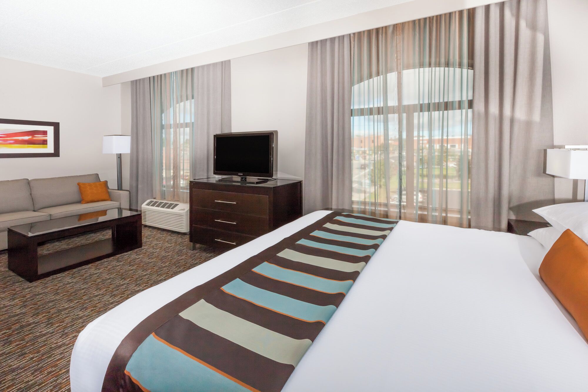 studio suite, 1 king bed with sofa bed, non smoking | premium bedding, in-room safe, desk, iron/ironing board