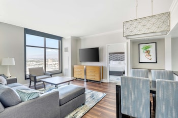 1 bedroom, premium bedding, down comforters, pillowtop beds at Hilton Grand Vacations Club on the Las Vegas Strip