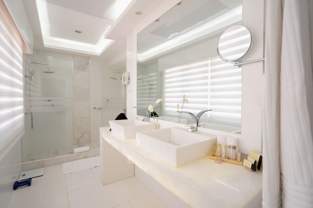 shower, free toiletries, hair dryer, towels