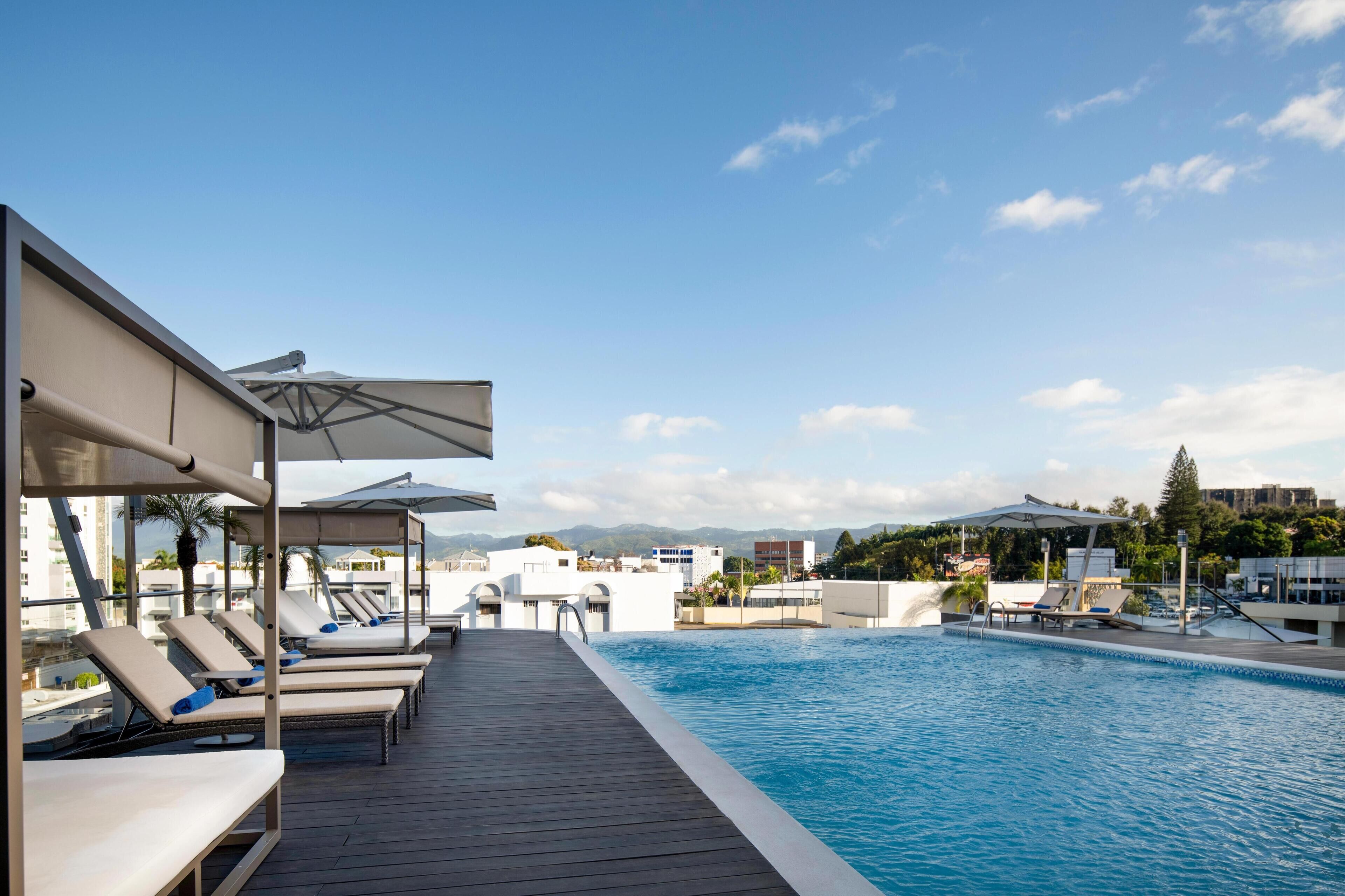 Outdoor pool, pool umbrellas