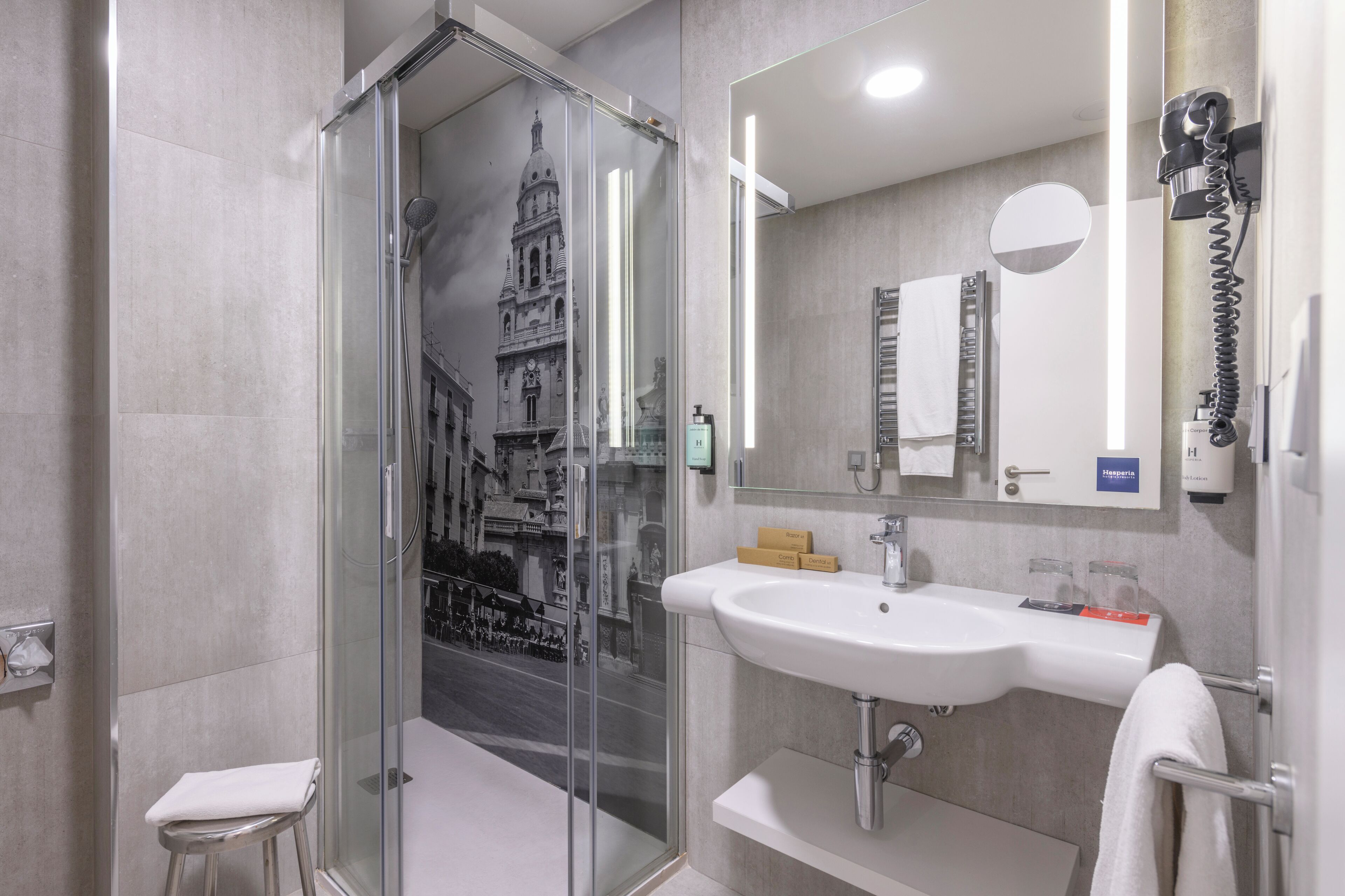 shower, rainfall showerhead, free toiletries, hair dryer