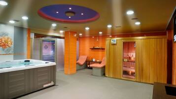 Sauna, steam room, body treatments, deep-tissue massages, body scrubs
