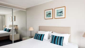 2 bedrooms, in-room safe, soundproofing, iron/ironing board