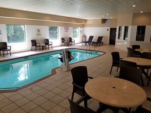 Indoor pool, open 7:00 AM to 10:00 PM, sun loungers