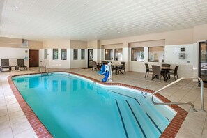 Indoor pool, open 7:00 AM to 10:00 PM, sun loungers