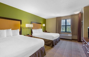 Studio, 2 Double Beds, Non Smoking | Desk, laptop workspace, blackout drapes, iron/ironing board
