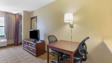 Studio, 2 Double Beds, Non Smoking | Desk, laptop workspace, blackout drapes, iron/ironing board