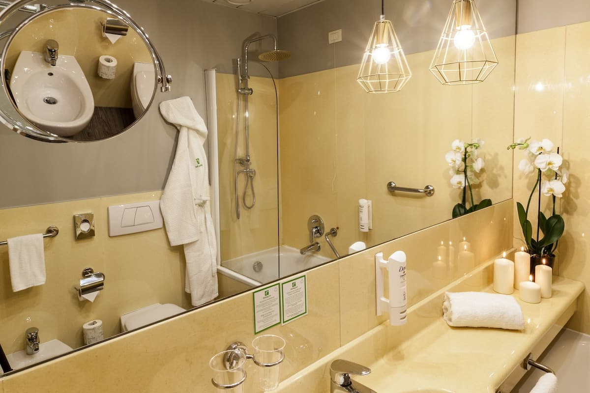 Hair dryer, bidet, towels