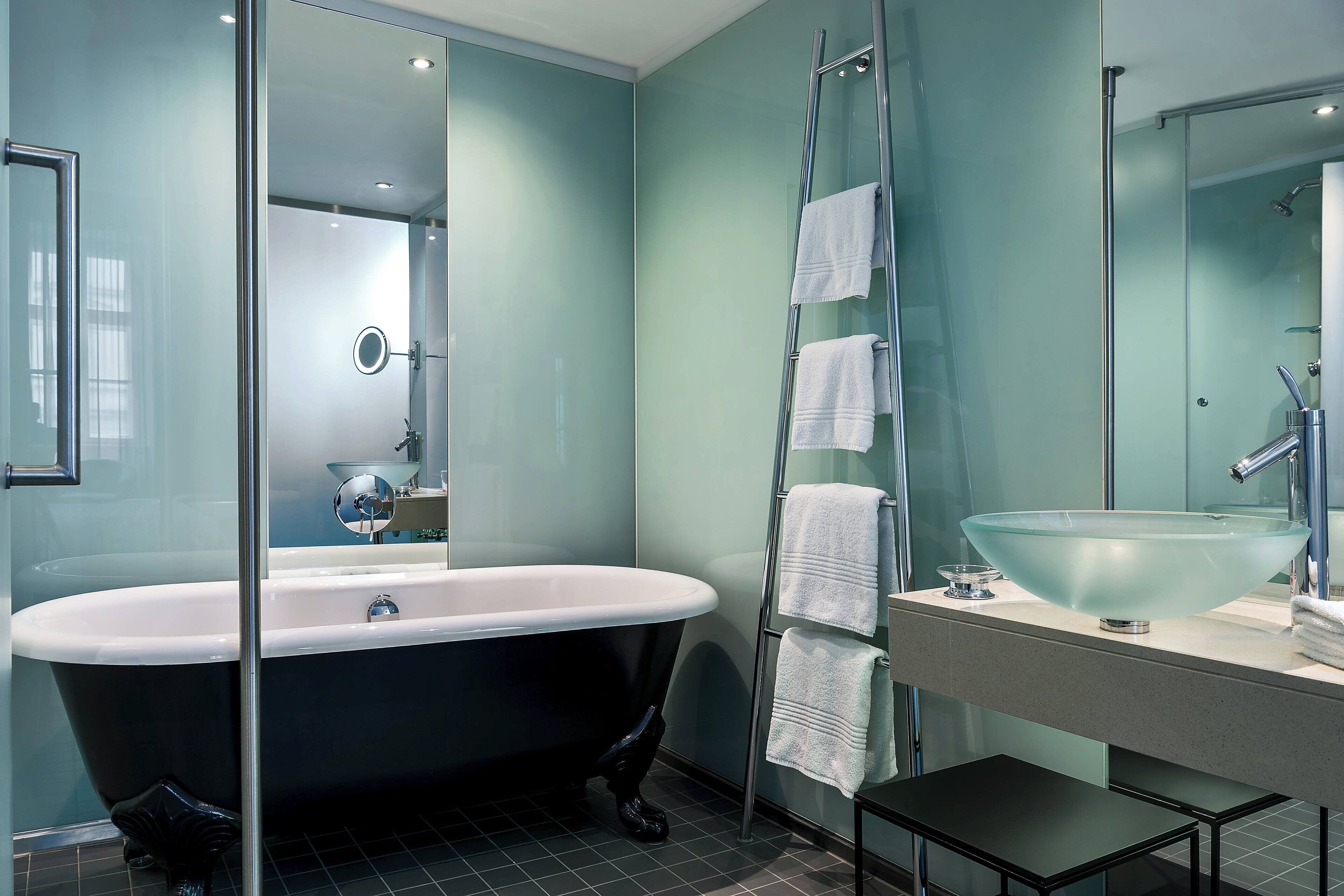 shower, rainfall showerhead, designer toiletries, hair dryer