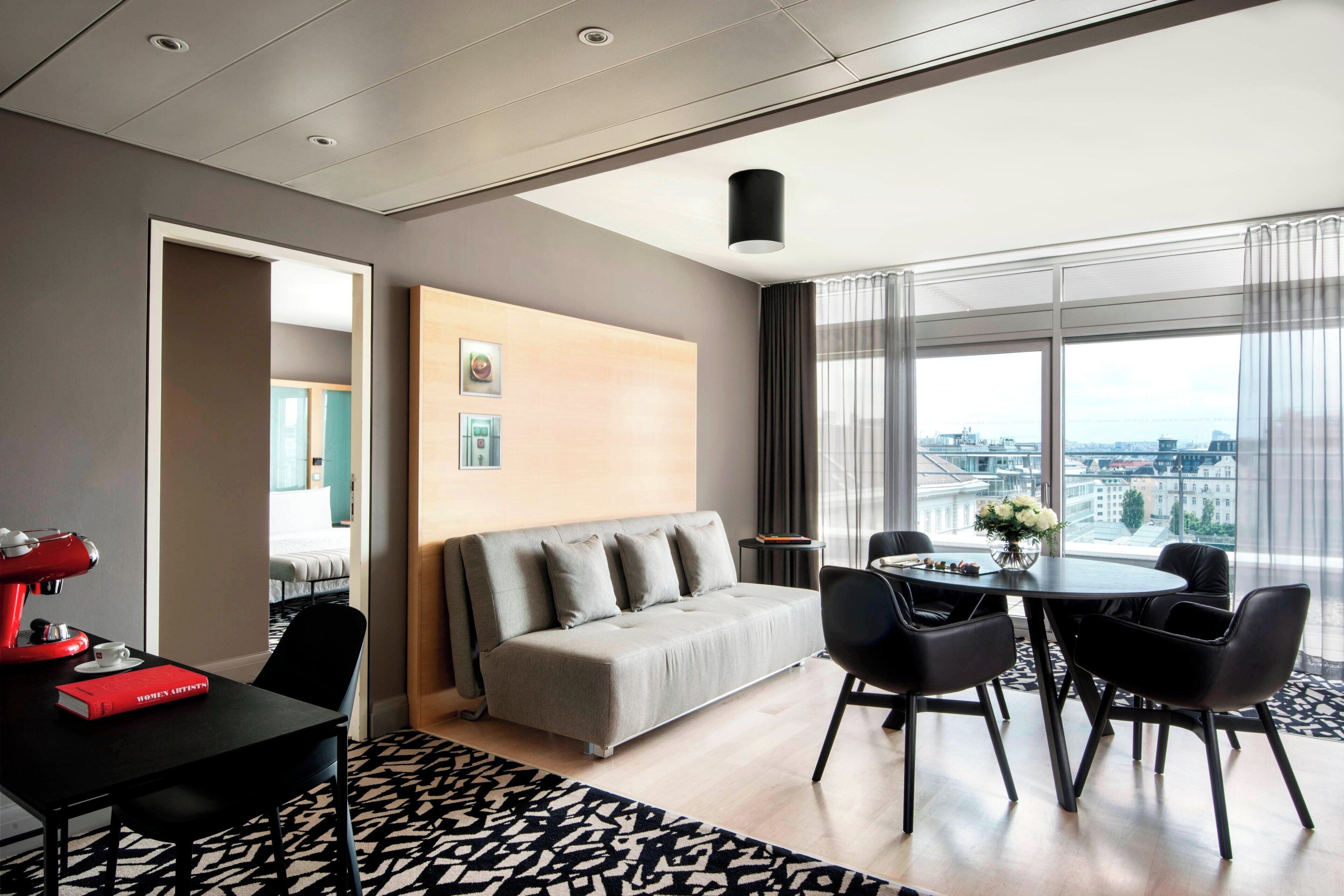 Premium bedding, down comforters, pillowtop beds, in-room safe