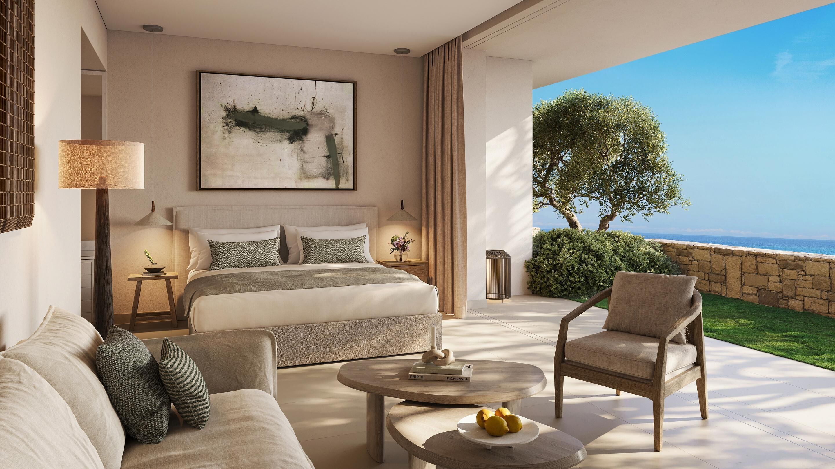 Double Room, Sea View, Ground Floor | Premium bedding, minibar, in-room safe, blackout curtains