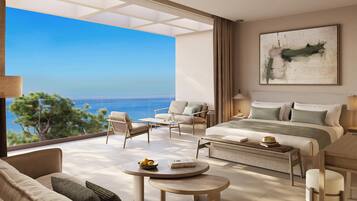 Suite – junior (Grand Balcony) | Sengetøy av topp kvalitet, minibar, safe på rommet og blendingsgardiner