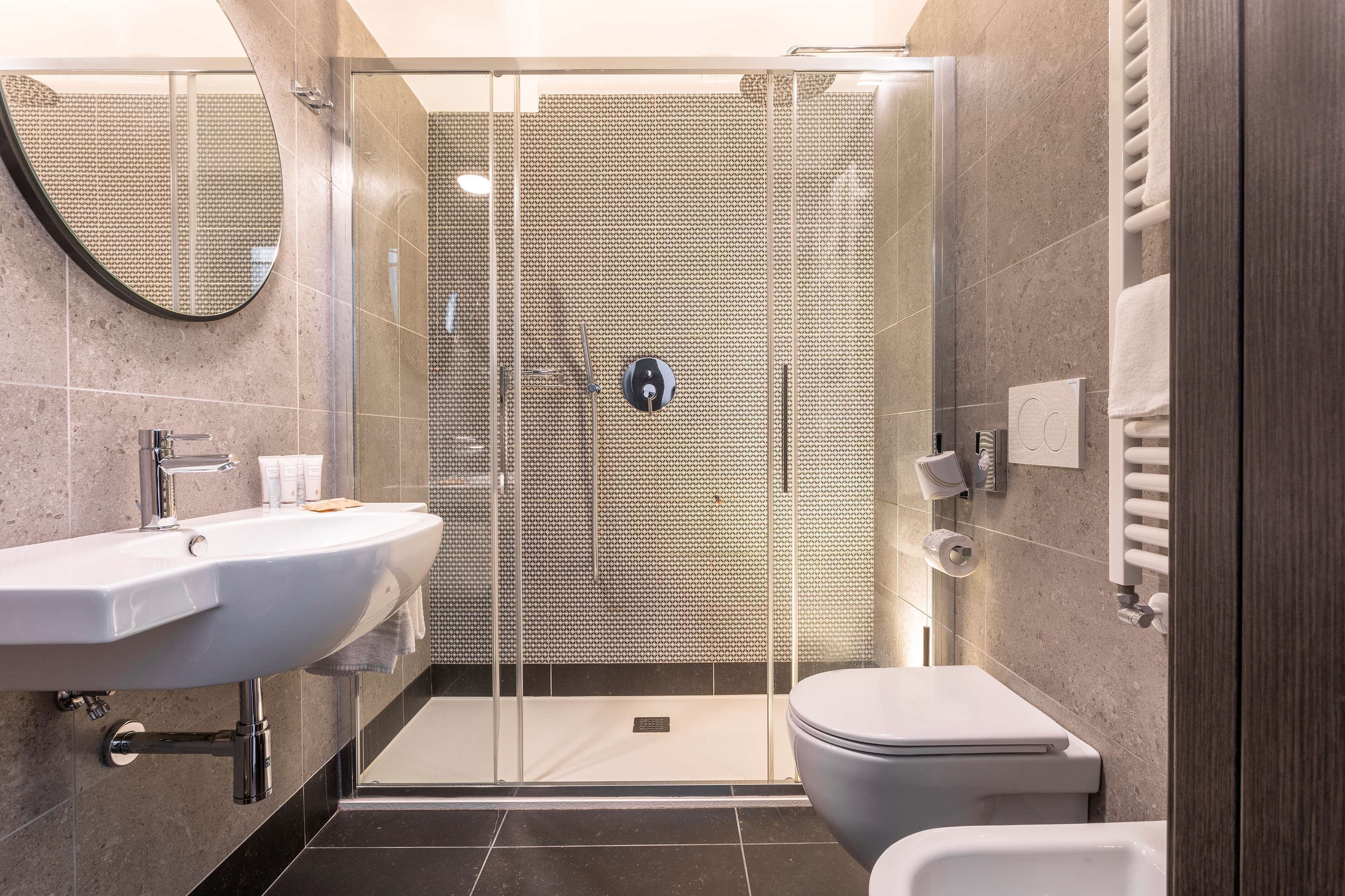 shower, free toiletries, hair dryer, bidet