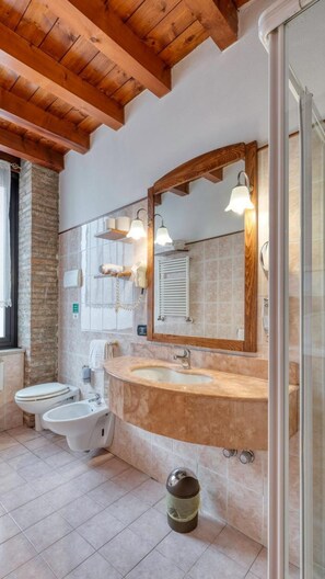 Hair dryer, bidet, towels