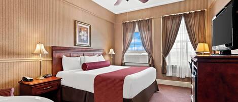 In-room safe, laptop workspace, iron/ironing board, cribs (free)