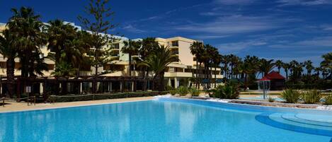 Indoor pool, outdoor pool, pool loungers