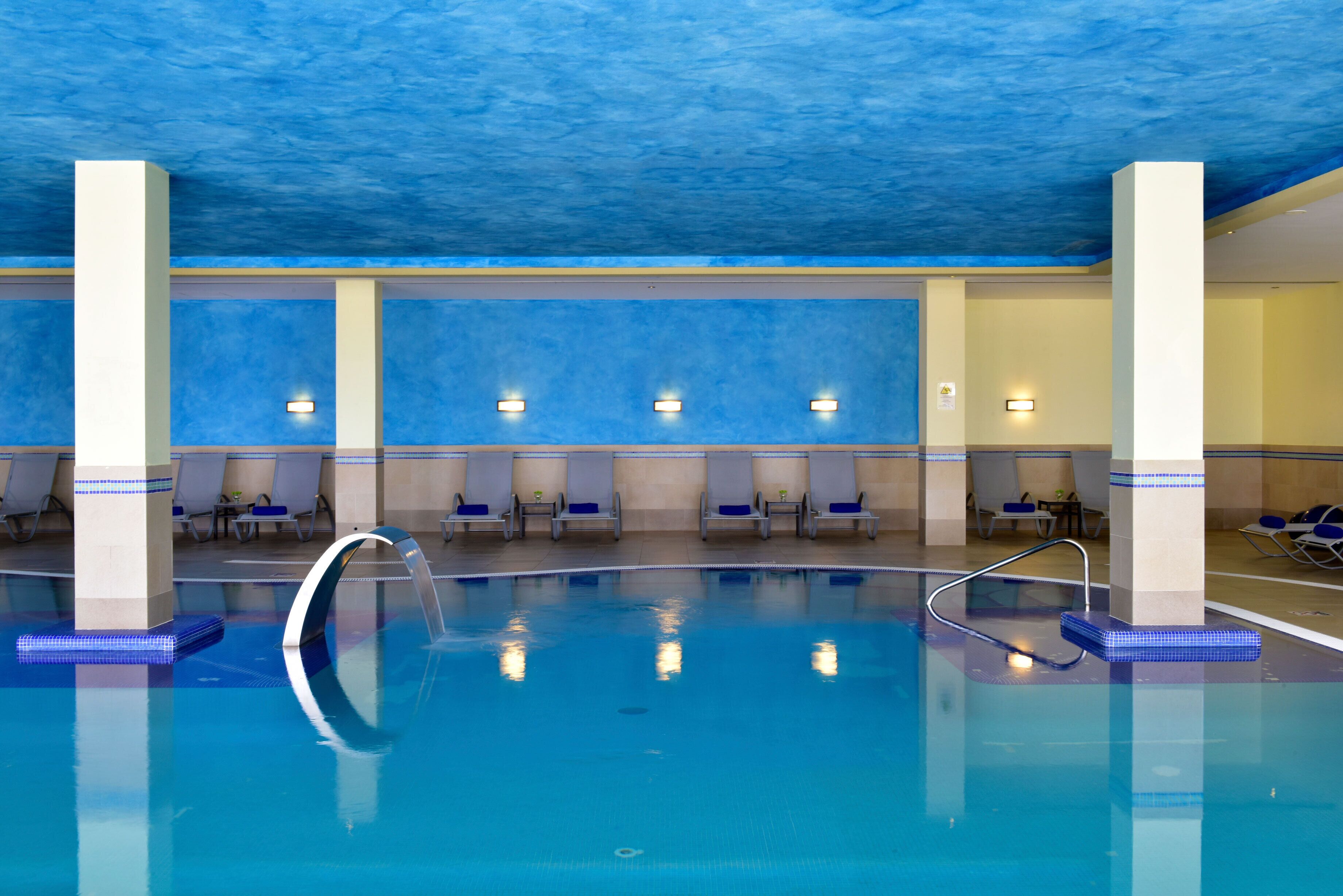 Indoor pool, outdoor pool, sun loungers