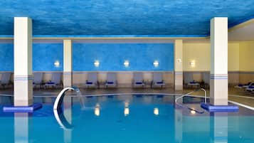 Indoor pool, outdoor pool, sun loungers