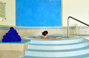 Indoor pool, outdoor pool, pool loungers