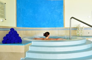 Indoor pool, outdoor pool, pool loungers