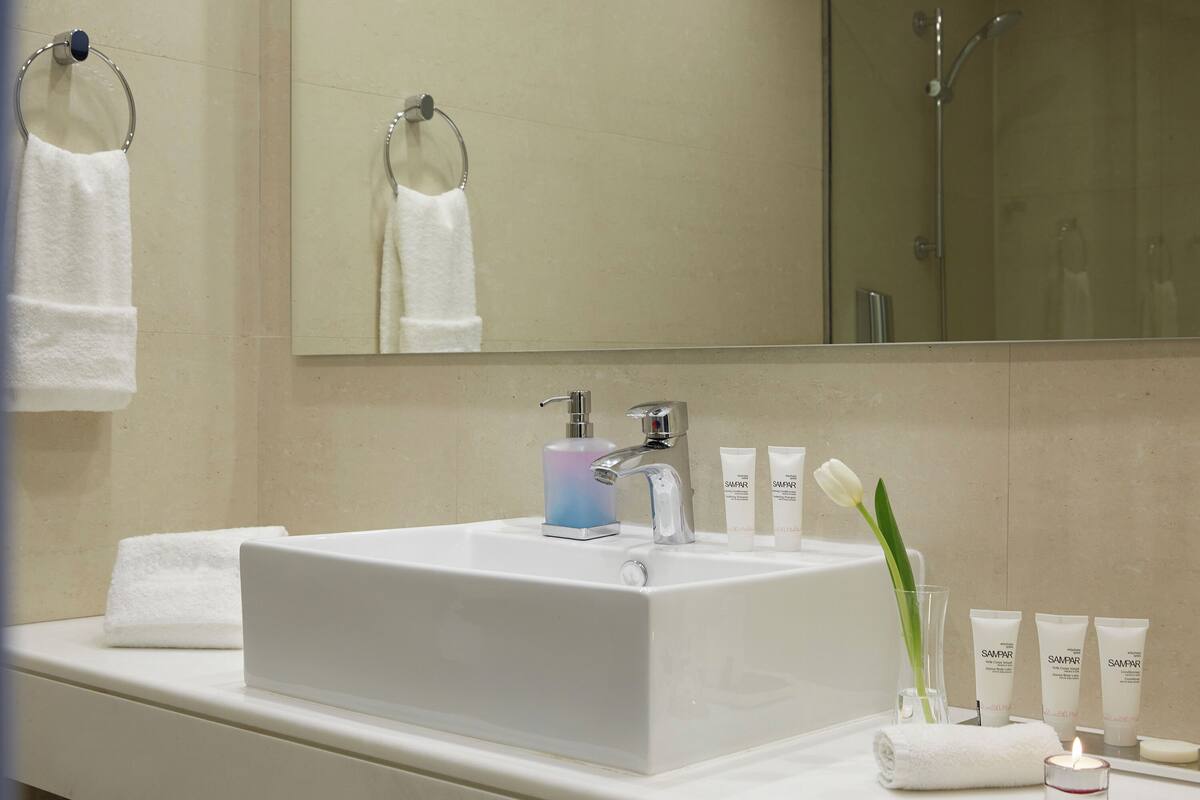 free toiletries, hair dryer, towels, soap