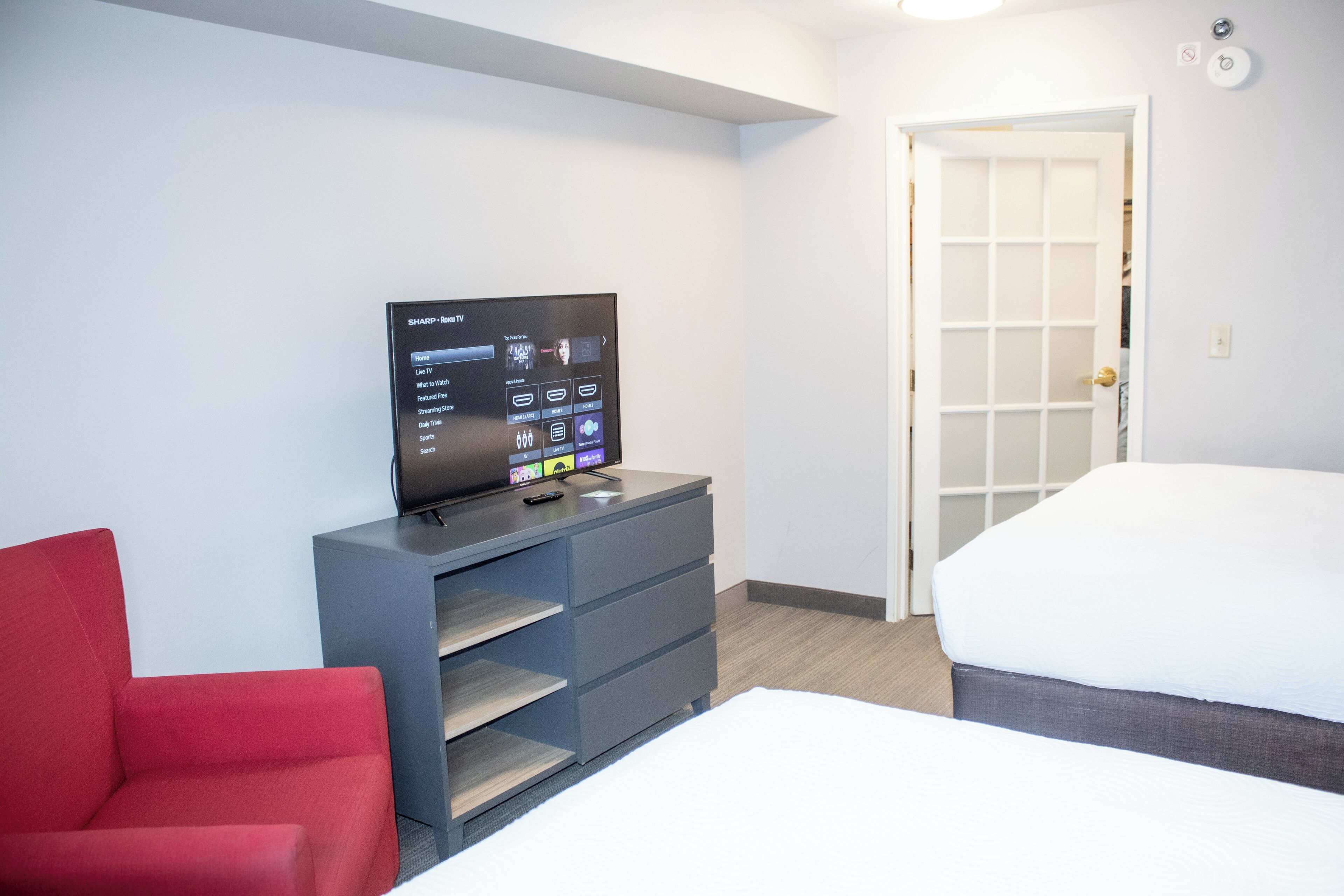 suite, 2 queen beds, accessible, non smoking | in-room safe, desk, laptop workspace, blackout curtains