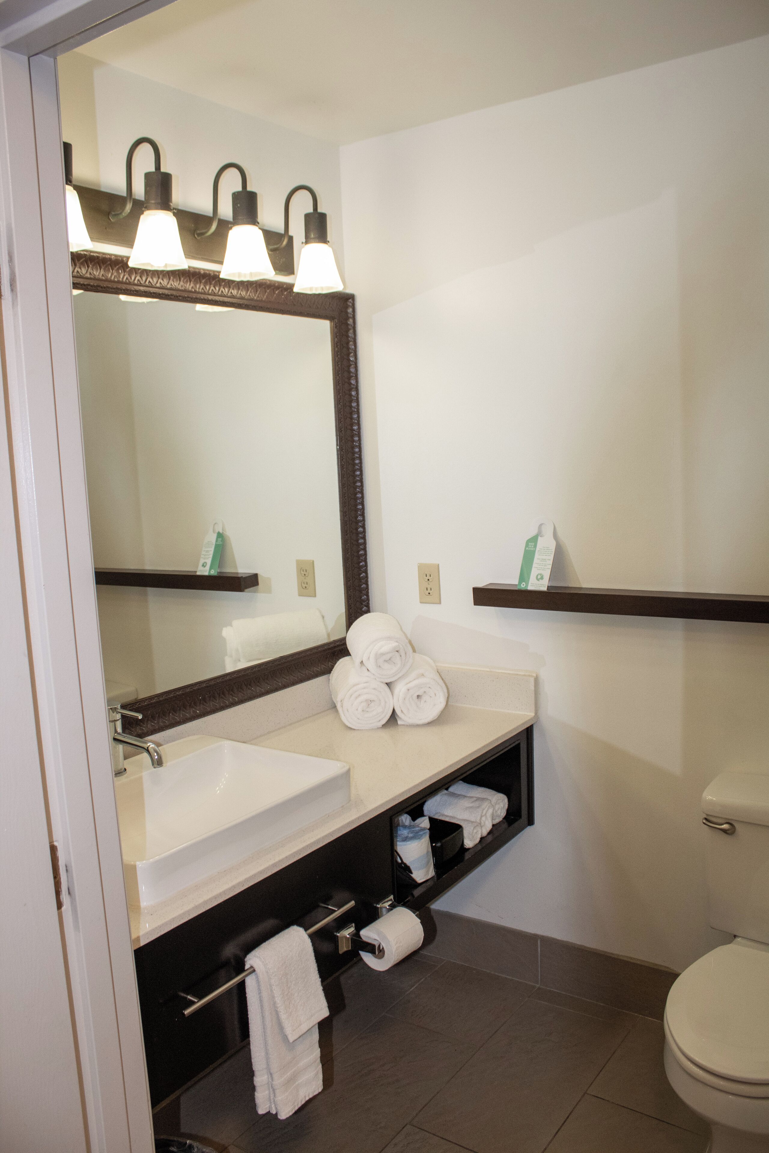 combined shower/bathtub, free toiletries, hair dryer, towels