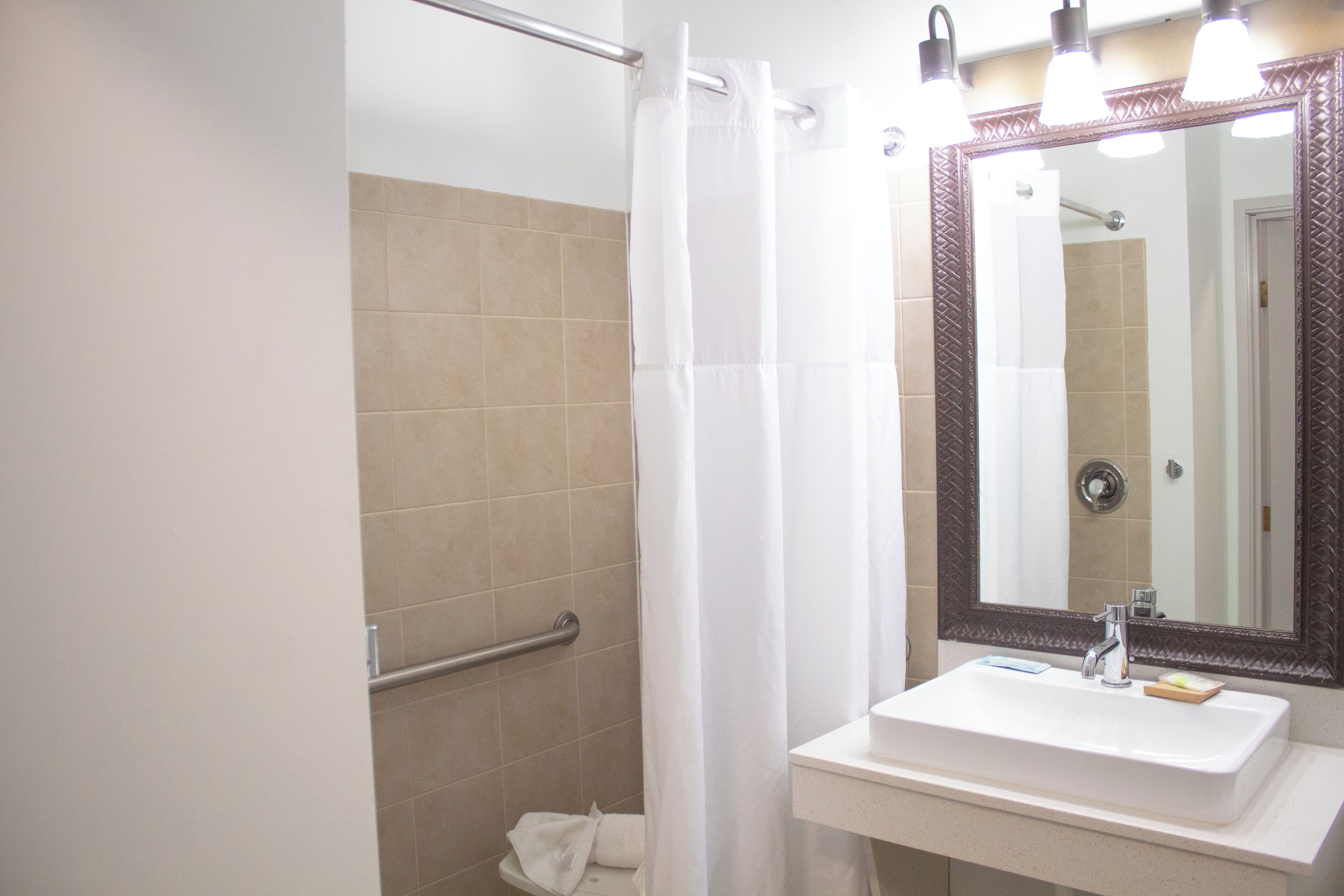 room, 1 king bed, accessible, non smoking (roll-in shower) | bathroom | combined shower/bathtub, free toiletries, hair dryer, towels