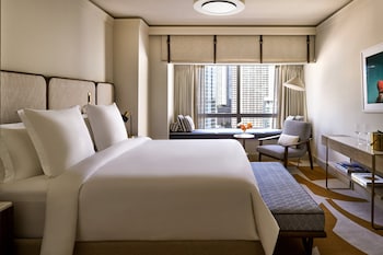 Hotel room view looking out at Four Seasons Hotel Miami