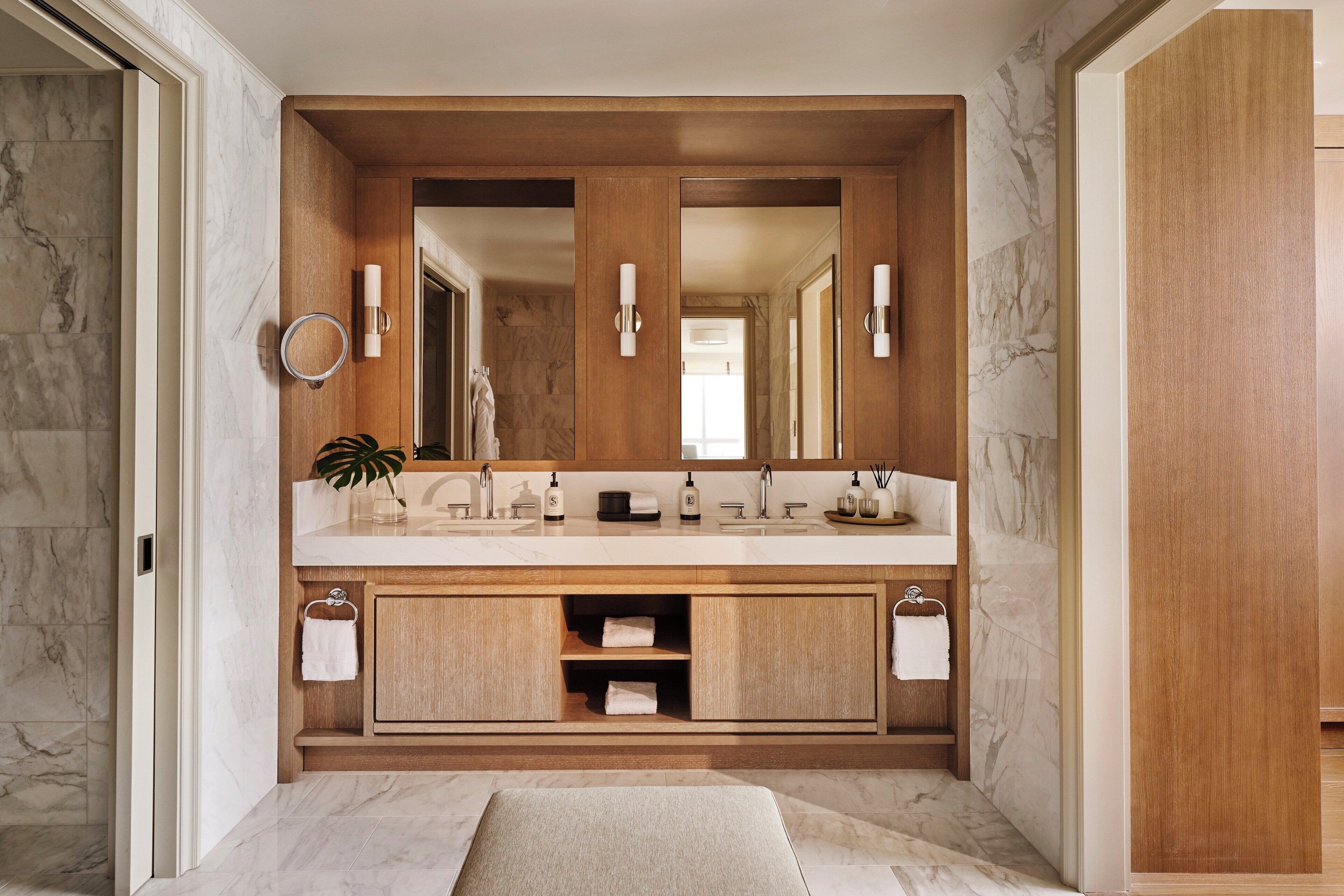 separate bathtub and shower, free toiletries, hair dryer, bathrobes