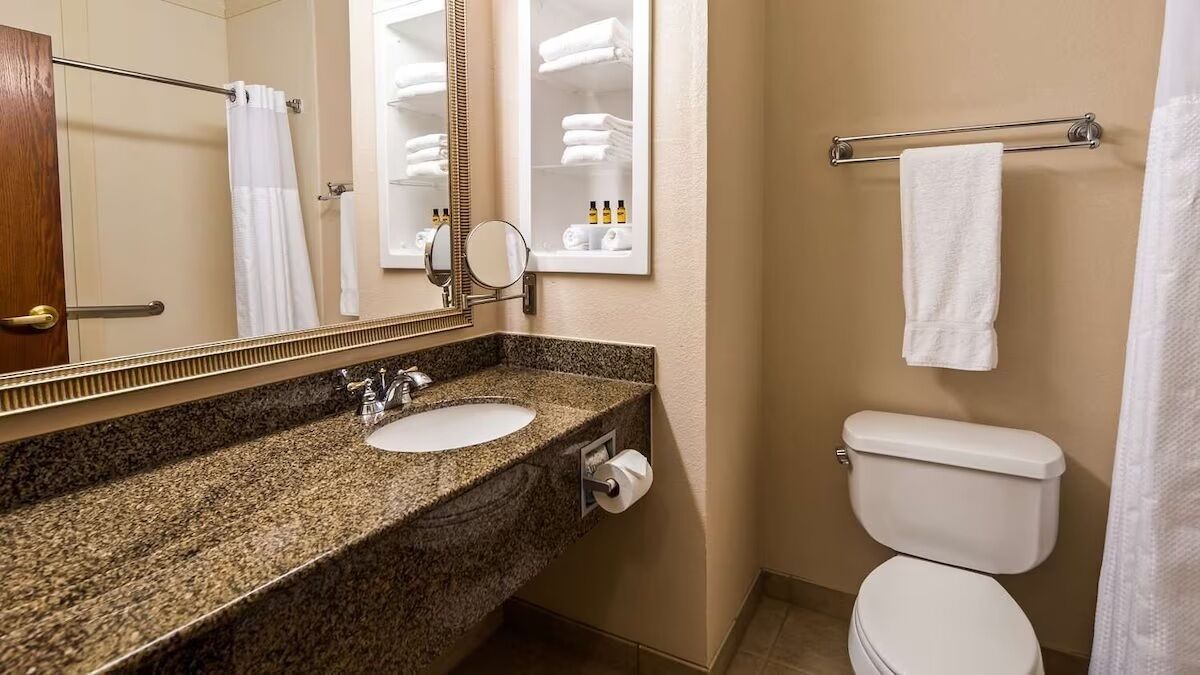 combined shower/bathtub, hair dryer, towels