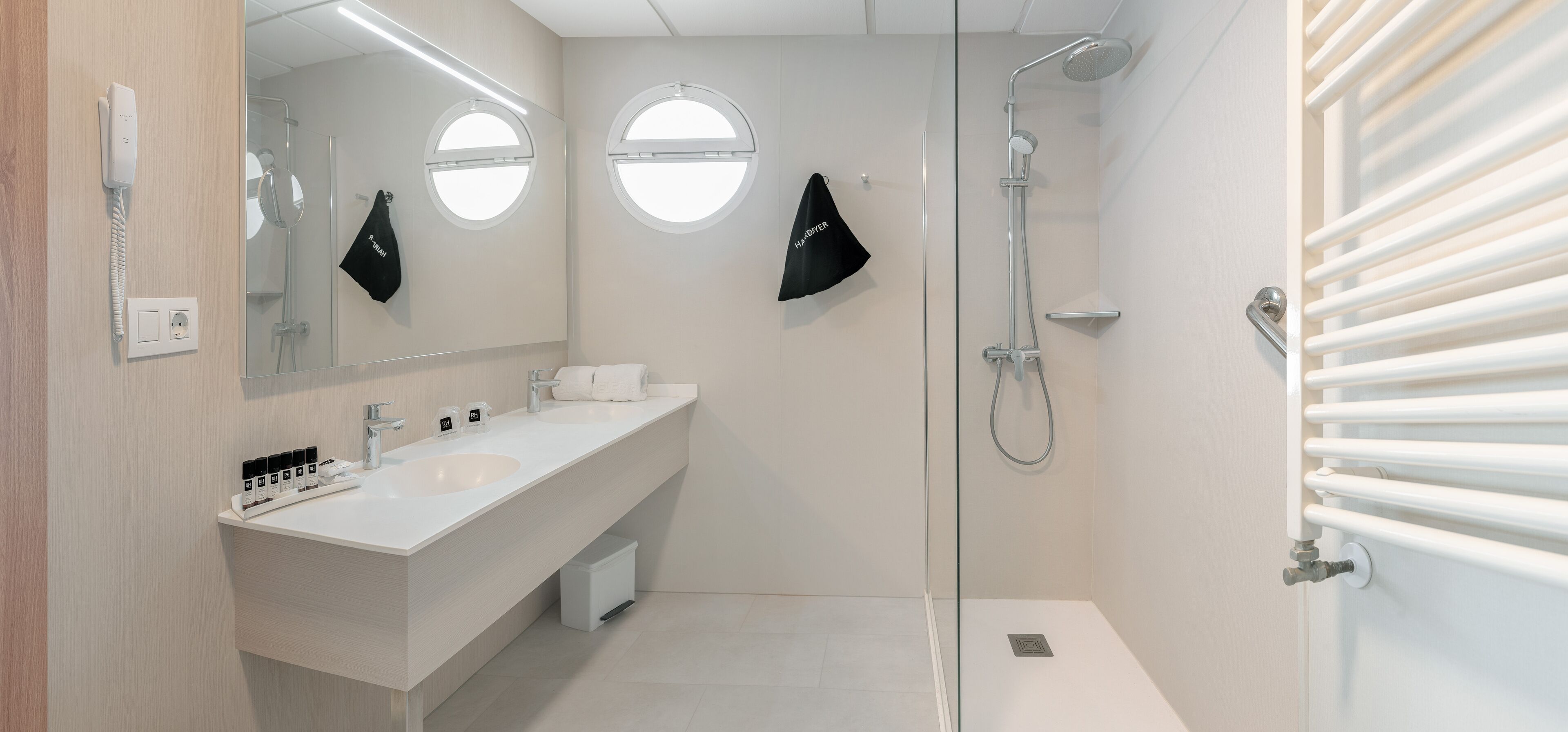 free toiletries, hair dryer, towels