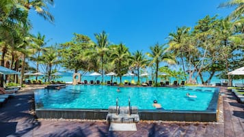 Outdoor pool, pool umbrellas