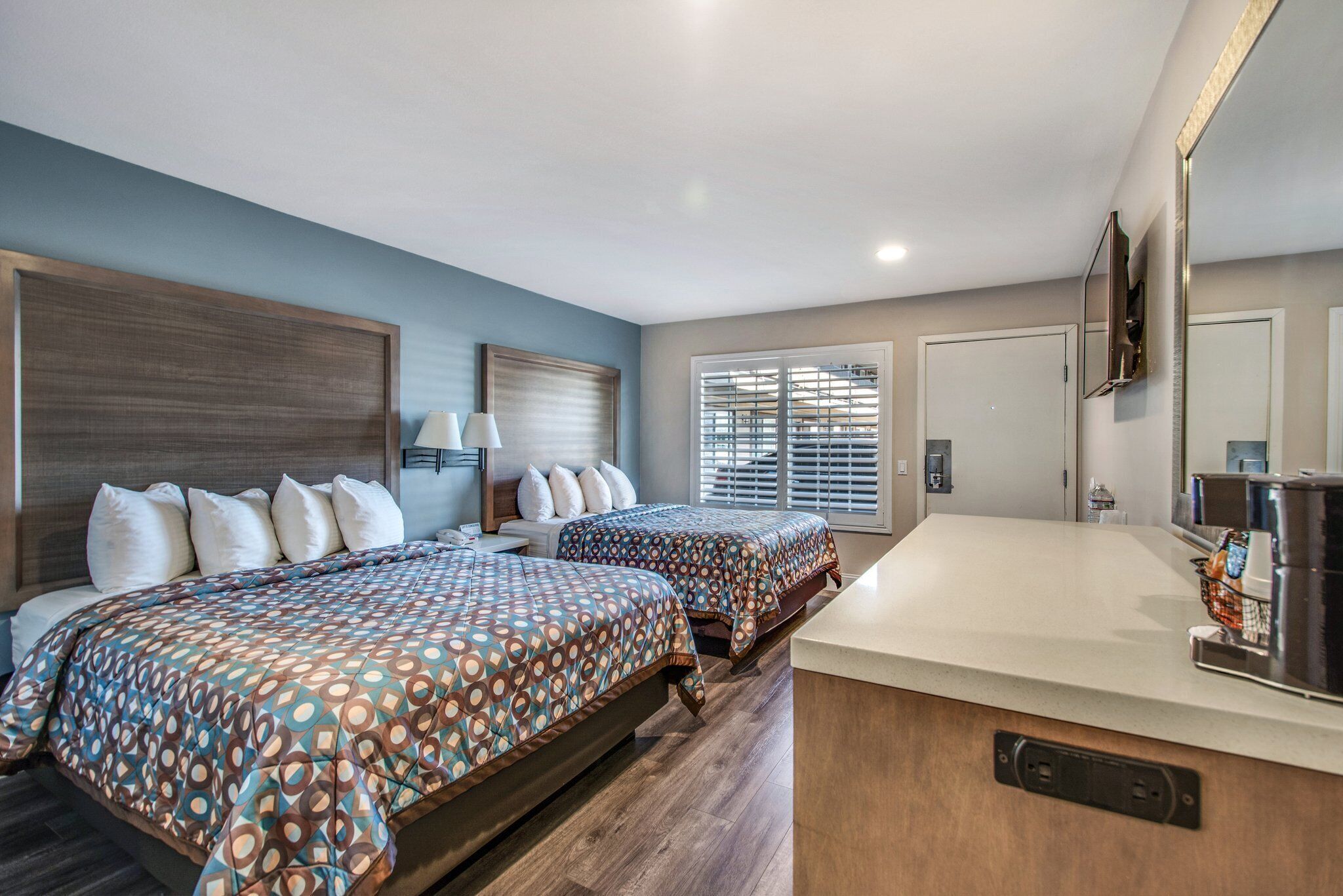 room, 2 queen beds, non smoking | desk, iron/ironing board, free wifi, bed sheets