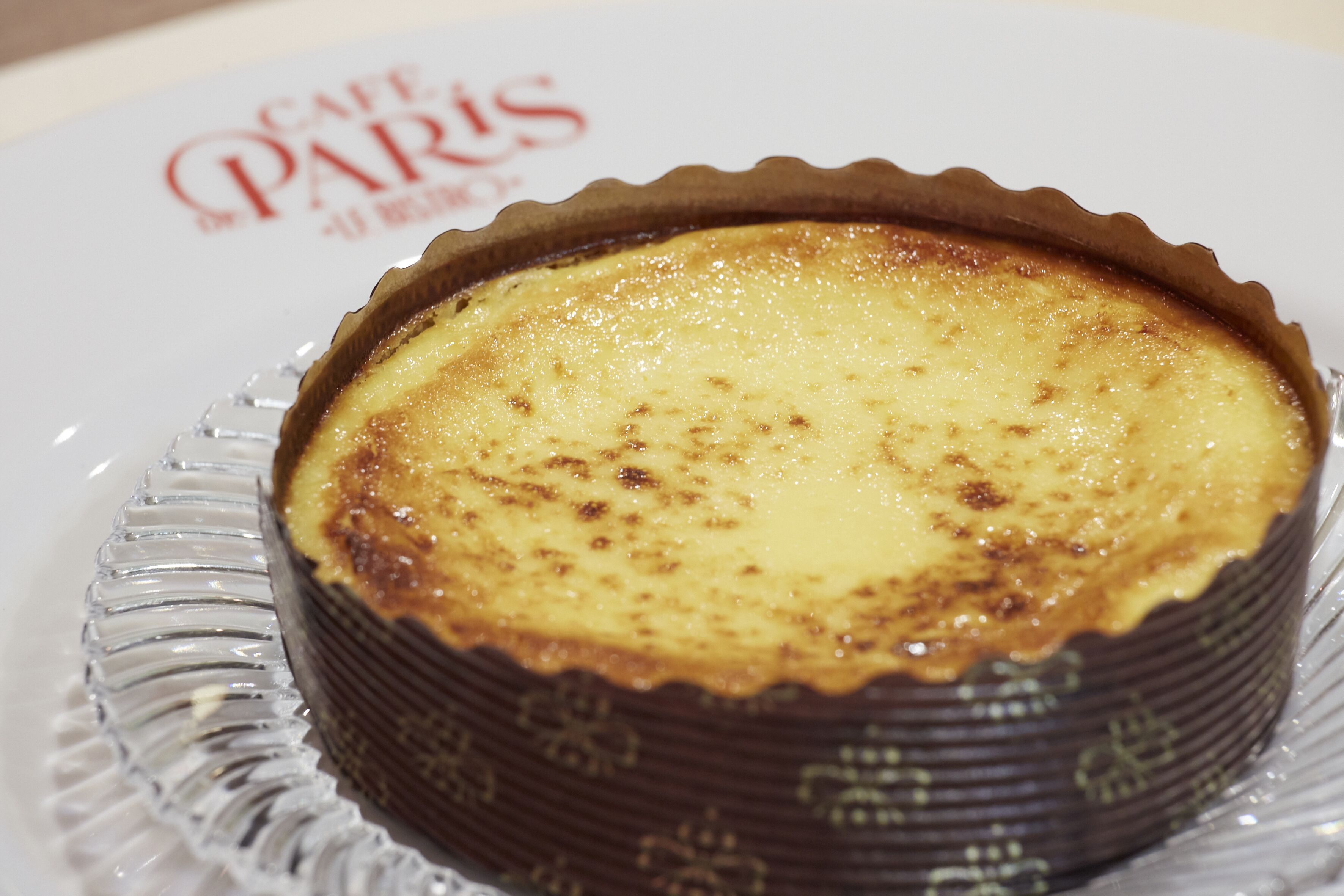 A dessert in a glass dish.