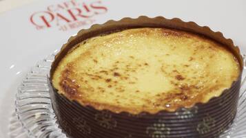 A dessert in a glass dish.