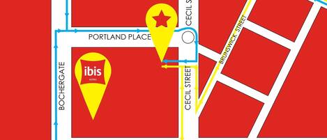 A hotel with a star rating symbol, located at the intersection of Cecil Street and Portland Place.