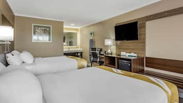 Individually furnished, desk, laptop workspace, blackout curtains