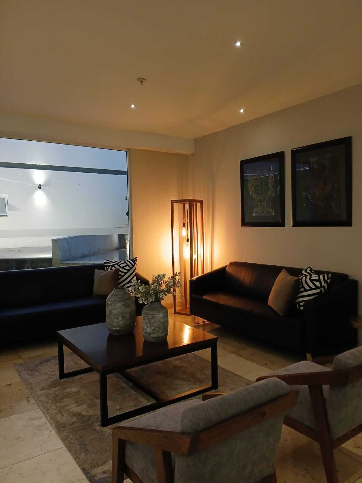 42-inch flat-screen TV with satellite channels, TV