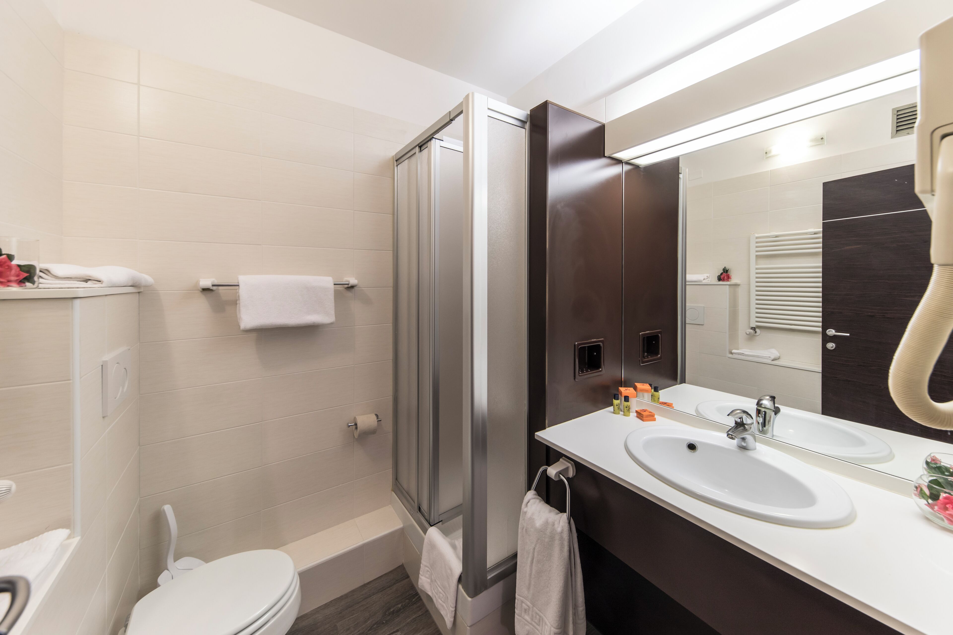 free toiletries, hair dryer, slippers, bidet