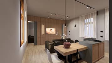 Premium Apartment, 1 Bedroom, Annex Building | Living area | 30-inch TV with satellite channels