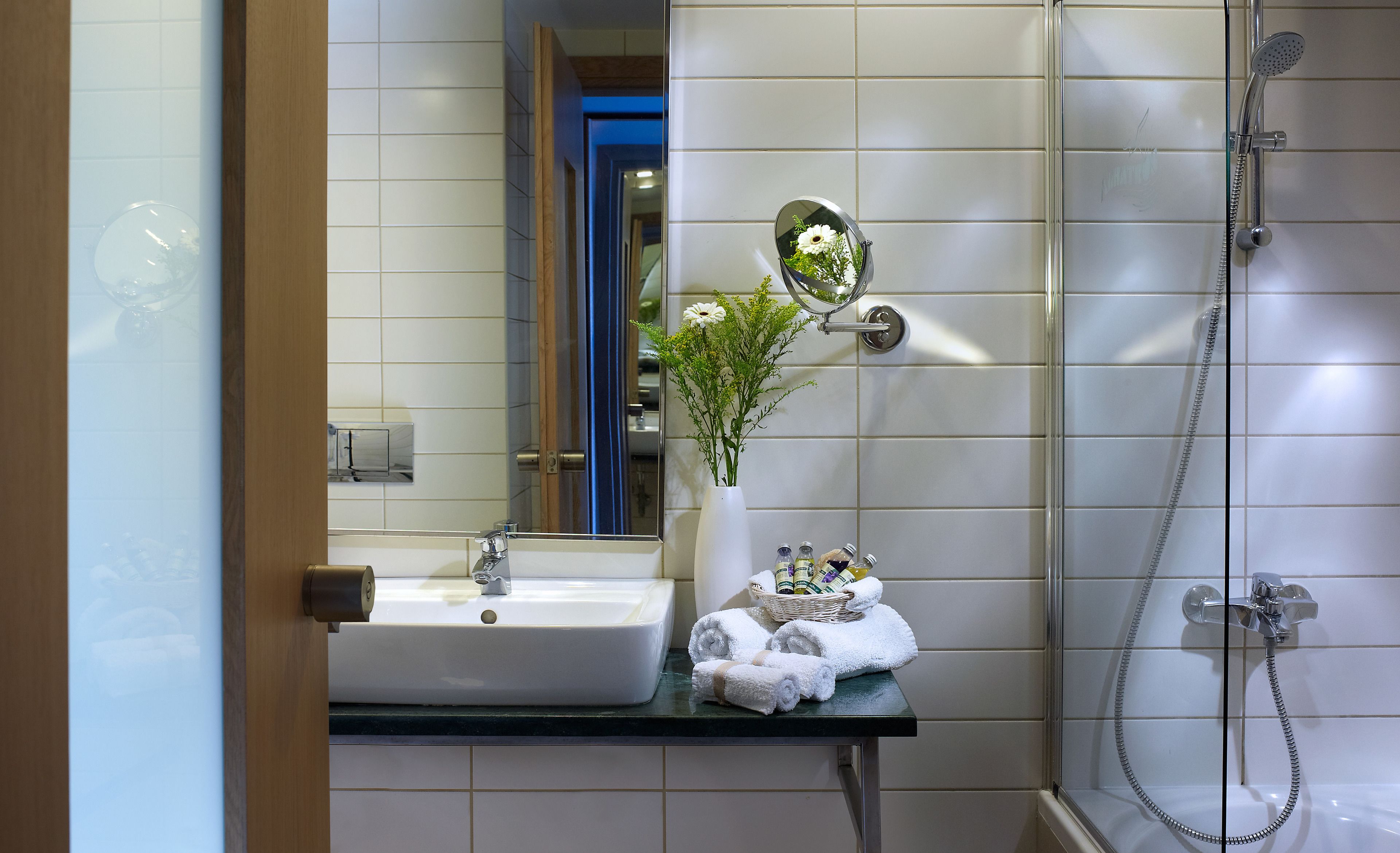 free toiletries, hair dryer, towels, soap