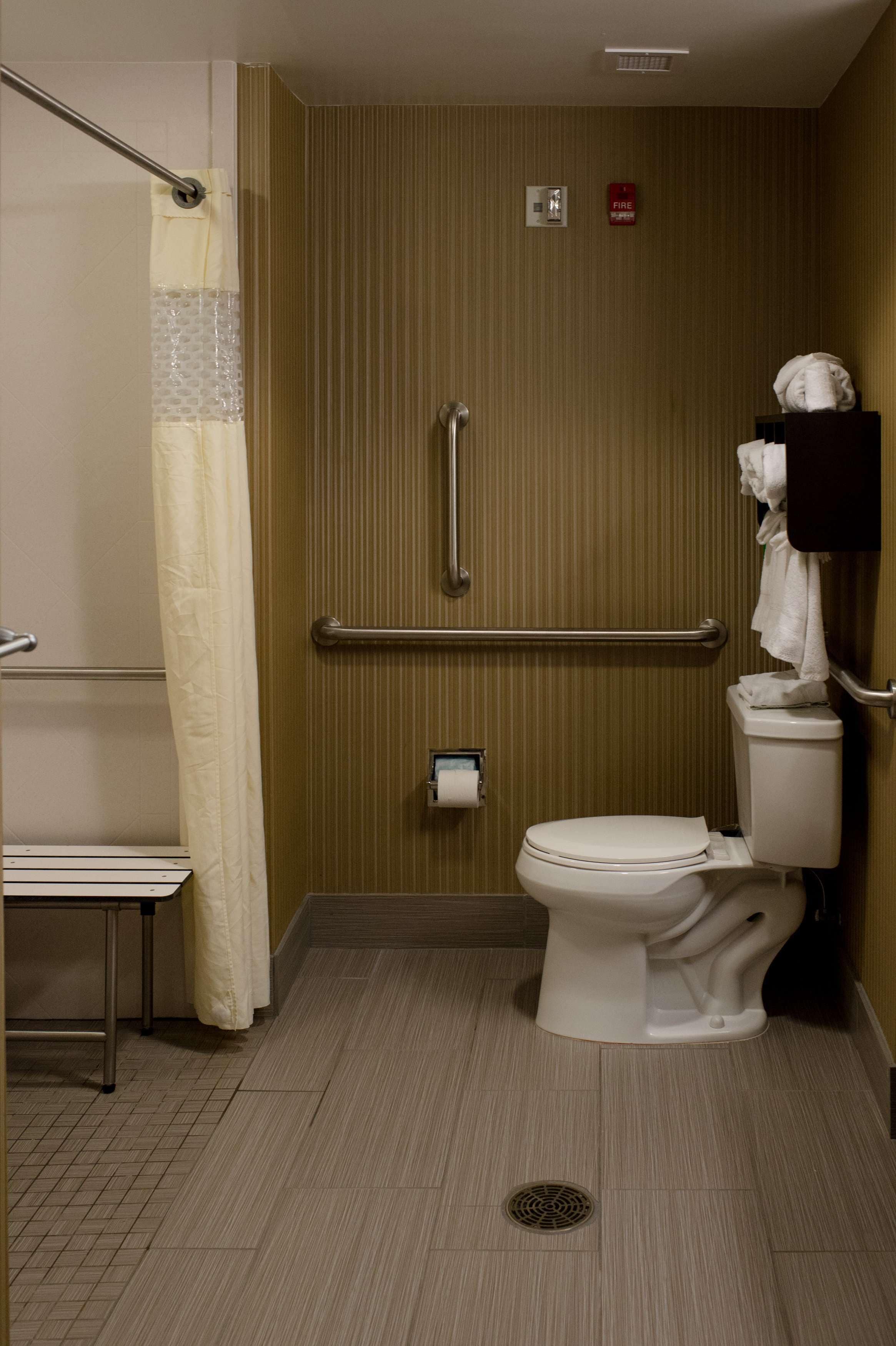 room, 1 king bed, accessible, non smoking (w/ roll-in shower) | bathroom | combined shower/bathtub, free toiletries, hair dryer, towels