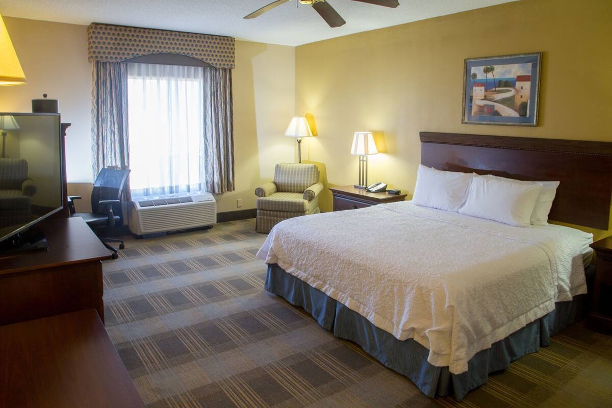 In-room safe, desk, laptop workspace, blackout curtains