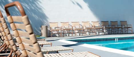 Outdoor pool, sun loungers