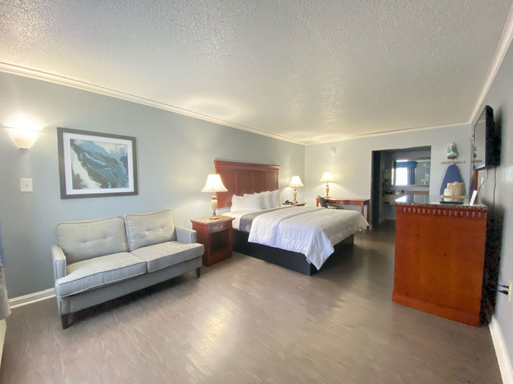 Desk, blackout drapes, iron/ironing board, free WiFi